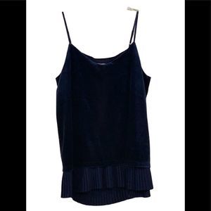 Rose+Olive Velvet Spaghetti Strap Top Deep Blue Pleated Detail Size Small